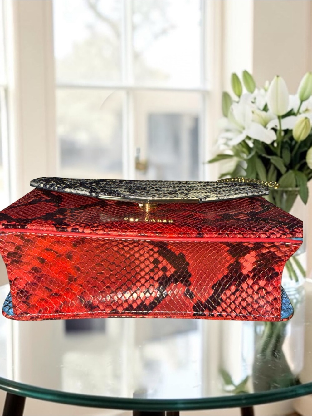 Ted Baker London Belida Python-Embossed Leather Envelope Crossbody Like New - Picture 8 of 13